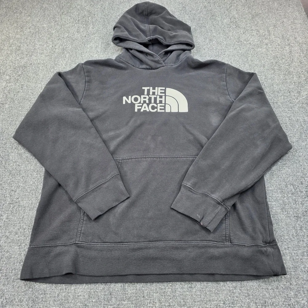 Vintage The North‎ Face Mens Hoodie XL Gray Pullover Logo Pocket Sweatshirt